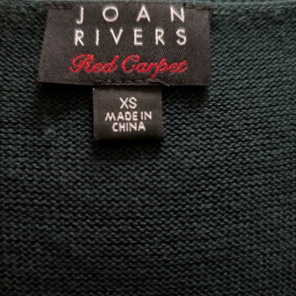 Joan Rivers Forest Green V-Neck Sweater with Rhinestone & Pearl Detail XS - Picture 4 of 5